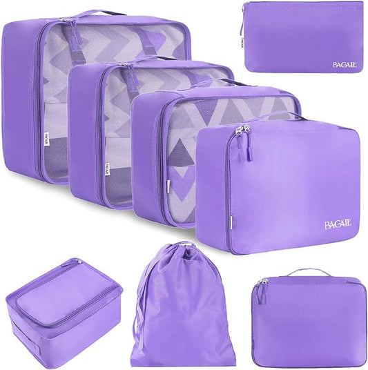 BAGAIL 8 Set Packing Cubes Luggage Packing Organizers for Travel Accessories-Light Purple