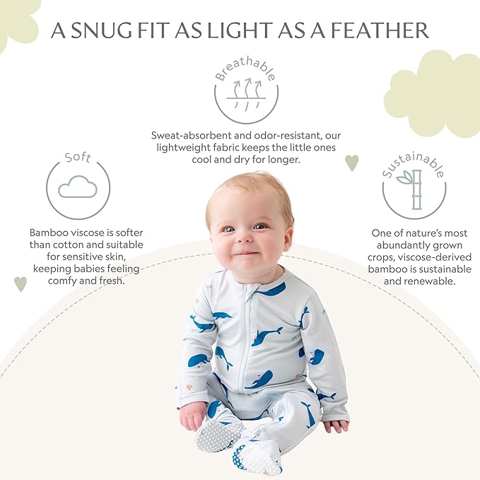 Bamboo Little Soft Baby Footie Pajamas, Baby Clothes, Newborn Sleepers, 95% Viscose and 5% Spandex, 0-24 Months