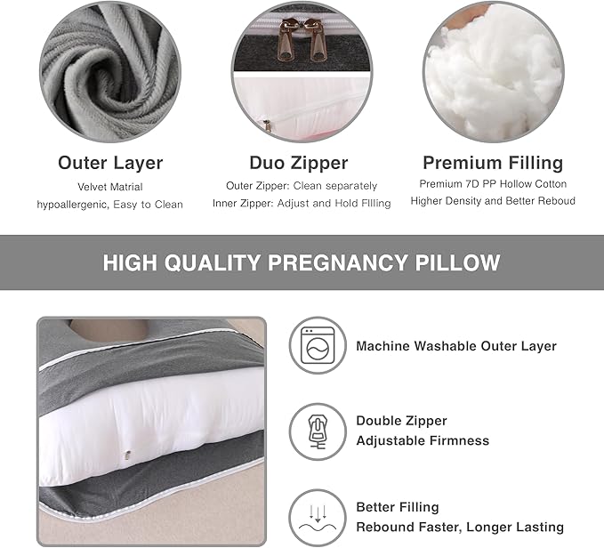 Pregnancy Pillow, Full Body Maternity Pillow 57 inch, with Removable Washable Cover - Sleep Support for Legs, Back, Neck, Shoulder, HIPS, Belly for Pregnent Women, Velvet Cover(Dark Grey)