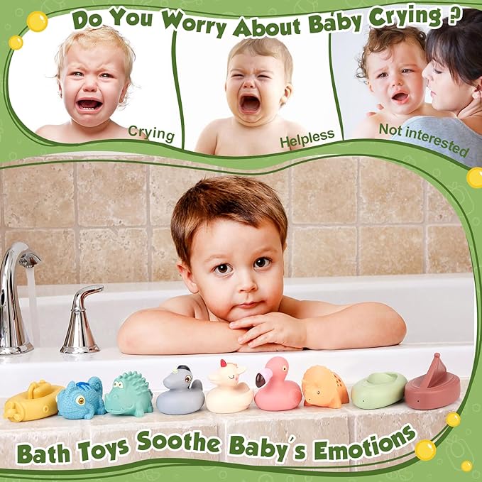 Bath Toys for Babies, 9 Pack Mold Free & No Hole Bath Toys with Rubber Floating Boats & Animals, Toddlers Bathtub Water Play Toys for Baby Gifts