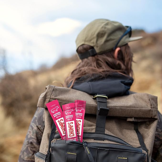 Chomps Grass-Fed and Finished Spicy Habanero Beef Jerky Snack Sticks 24-Pack - Keto, Paleo, Whole30, 10g Lean Meat Protein, Gluten-Free, Zero Sugar Food, Non-GMO