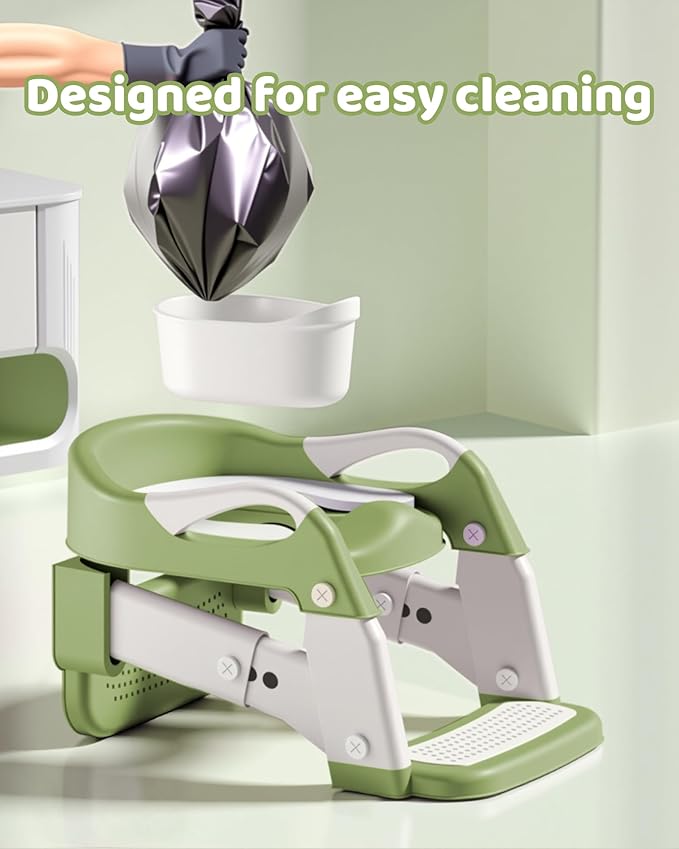 3-in-1 Potty Training Seat & Training Toilet & Potty Chair, Height Adjustable Toddler Toilet Seat for Kids Boys Girls, Foldable Potty Training Toilet with Splash Guard and Anti-Slip Steps