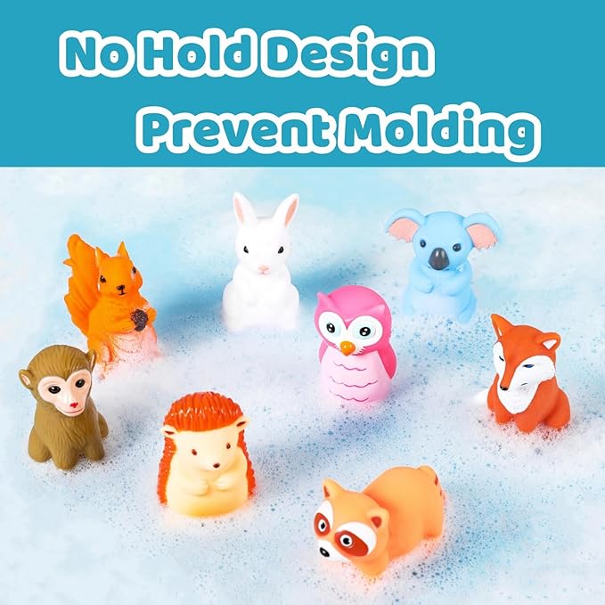 XY-WQ Bath Toys No Hole, for Infants 6-12& Toddlers 1-3, No Hole Bathtub Toys (Animal C, 8 Pcs with Mesh Bag)