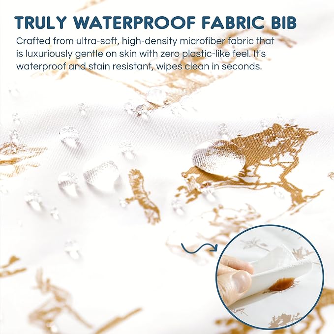 GRSSDER 3-pack Mess Proof Baby Feeding Bibs with Food Catcher Pocket, Soft Lightweight Waterproof Fabric Material with Zero Plastic-like Feel, Adjustable and Easy Clean Toddler Bibs for 6-36 Months