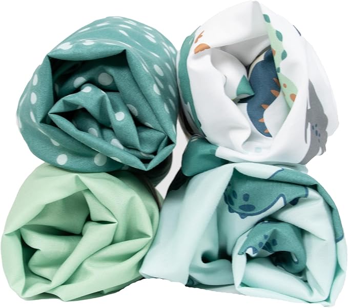 The Peanutshell Baby Bassinet Sheets 4-Pack for Boy - Soft, Oval & Fitted Baby Boys Sheet, Rectangle, Fitted Covers for Crib, Halo Bassinet Mattress - Green Dino