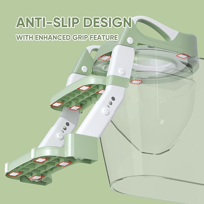 3-in-1 Potty Training Seat & Training Toilet & Potty Chair, Height Adjustable Toddler Toilet Seat for Kids Boys Girls, Foldable Potty Training Toilet with Splash Guard and Anti-Slip Steps (Green)