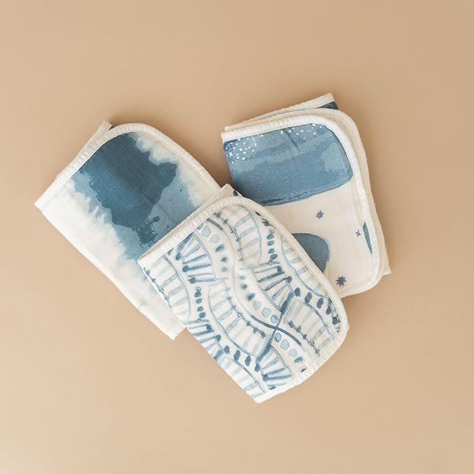 Crane Baby Muslin Burp Cloths, Nautical Theme Whale Design, Baby Boy Essentials, Cotton, Set of 3, 7" x 20" Blue Burp Cloth Set