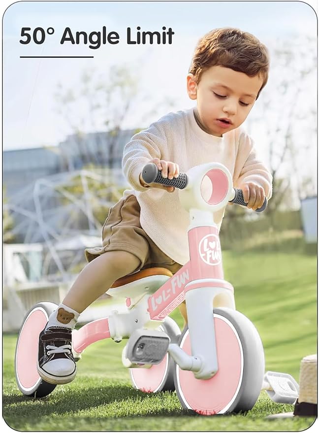 LOL-FUN Tricycle for Toddlers 1-3 Years Old Riding Toy, 5 in 1 Baby Balance Bike 2 Year Old Boys Girls with Parent Steering Push Handle