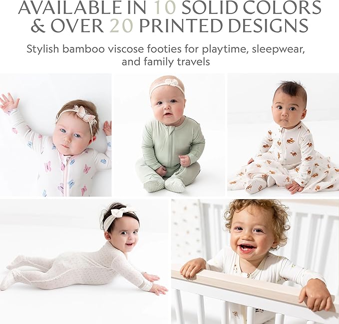 Bamboo Little Soft Baby Footie Pajamas, Baby Clothes, Newborn Sleepers, 95% Viscose and 5% Spandex, 0-24 Months