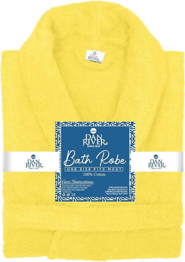 DAN RIVER Premium Cotton Terry Robes for Women and Men, Ultra Soft bathrobe with Adjustable Waist Belt and Pockets Pack of 1
