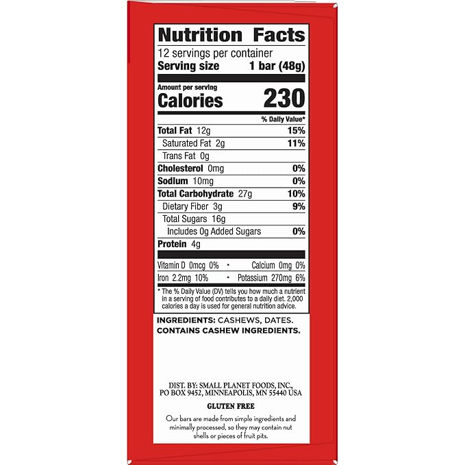 Larabar Cashew Cookie, Gluten Free Vegan Fruit & Nut Bars, 1.7 oz, 12 ct