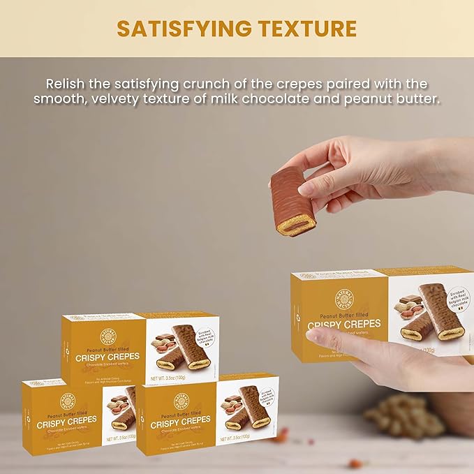Natural Nectar Crispy Crepes Milk Chocolate & Peanut Butter, Pack of 4 - Irresistibly Delicious Treat, Perfect for Snacking or Desserts | Made with Real Belgian Chocolate
