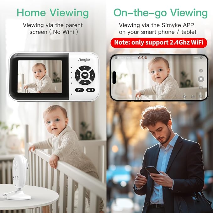 Smart Video Baby Monitor with Camera and Audio,Dual Mode,WiFi On/Off Switch,2.8inch Display,App,1080p Camera,1500ft Long Range,Night Vision,2-Way Talk,AI Baby Growth Album Function