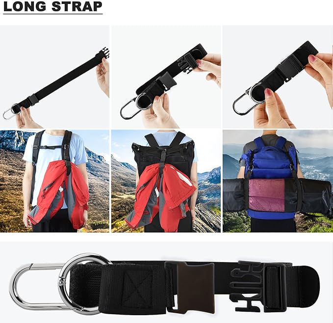 Elastic Jacket Gripper with D-Ring Hook and Buckle, ZINZ D-Ring Hook Baggage Suitcase Straps Belts Travel Accessories, Makes Your Hands Free