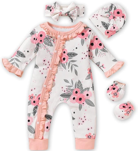 Aalizzwell Baby Girls Romper Outfit Fall Winter Clothes with Accessories