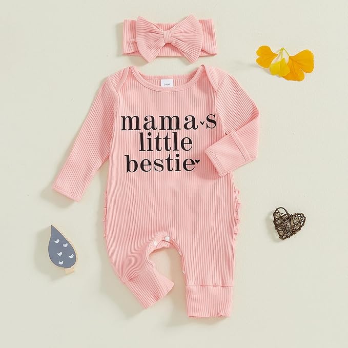 Newborn Girl Clothes Baby Girl Coming Home Outfit Zipper One-piece Outfits Ruffle Footie Bodysuit Jumpsuit Headband