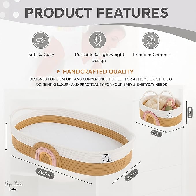 ZEAL'N LIFE Luxury Baby Changing Basket Set – All-in-One Nursery Gift Bundle with Diaper Organizer, Cozy Blanket, Waterproof Pad & Tote Bag – Moses Basket for Newborns, Perfect Baby Nursey Gift