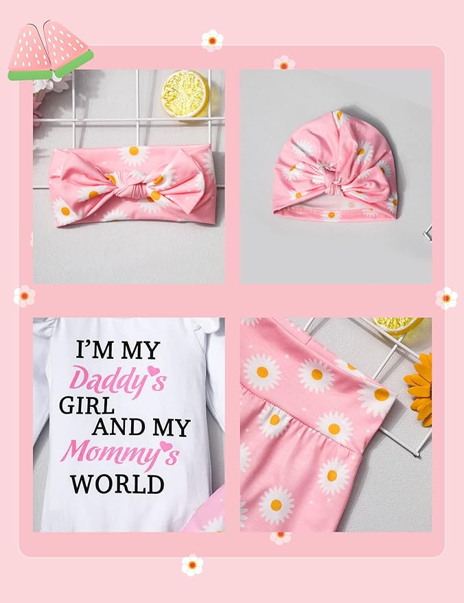 Infant Newborn Baby Girl Clothes Baby Girl Outfits For All Seasons Long Sleeve Snap Romper Pant Sets With Headband