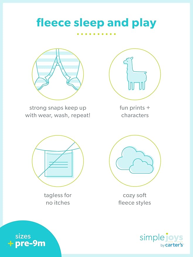 Simple Joys by Carter's Baby Girls' Cotton and Fleece Footed Sleep and Play, Pack of 2