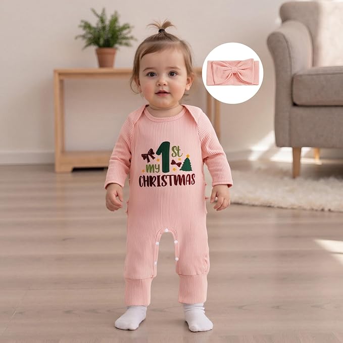 Newborn Baby Girls Rompers Knit Round Neck Long Sleeve Infant Fall Jumpsuits with Headband Coming Home Outfit
