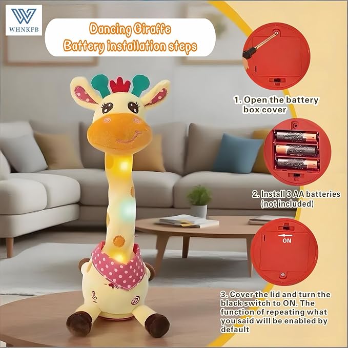 Dancing Giraffe Plush Baby Toy 6-12 Months - Talking Giraffe Stuffed Animal Singing Songs & Repeat What You Say, Musical Light Up Toy for Toddlers 1-3 Years Boy Girl, Soft Interactive Gift