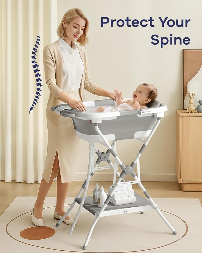 AVIDOR 2-in-1 Baby Bathtub with Stand for Newborn and Infants, Foldable Baby Bath Tub, Baby Shower Gifts for New Parents