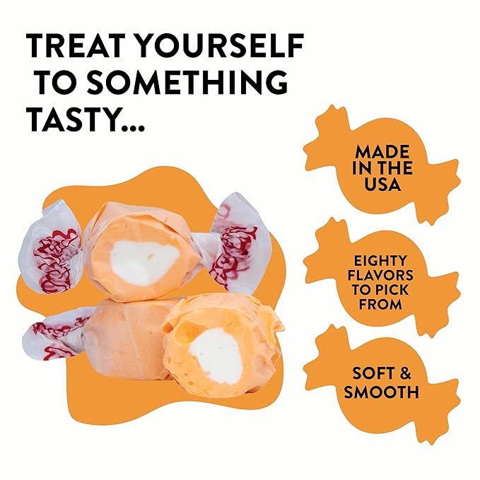 Taffy Town Saltwater Taffy- Tangerine | Gourmet Taffy| Nougat-Style Candy| Soft & Delicious| Sumer Snack Treats| Party Good Candies| 2.5lbs