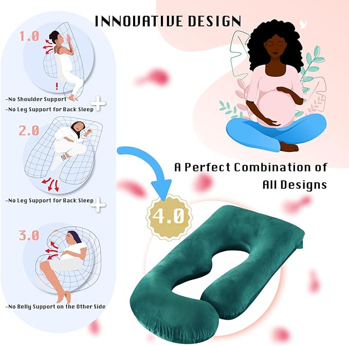 Pregnancy Pillow, Full Body Maternity Pillow 57 inch, with Removable Washable Cover - Sleep Support for Legs, Back, Neck, Shoulder, HIPS, Belly, Velvet Cover (Dark Green)