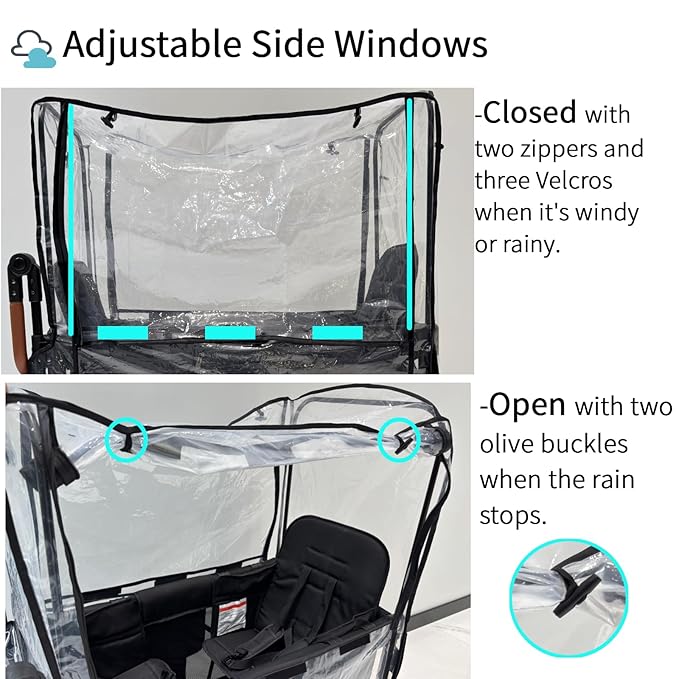 Stroller Rain Cover Compatible with Wonderfold W4 Wagon, 4 Seater Wagon Stroller Rain Cover Waterproof and Windproof(Stroller Wagon Not Included)