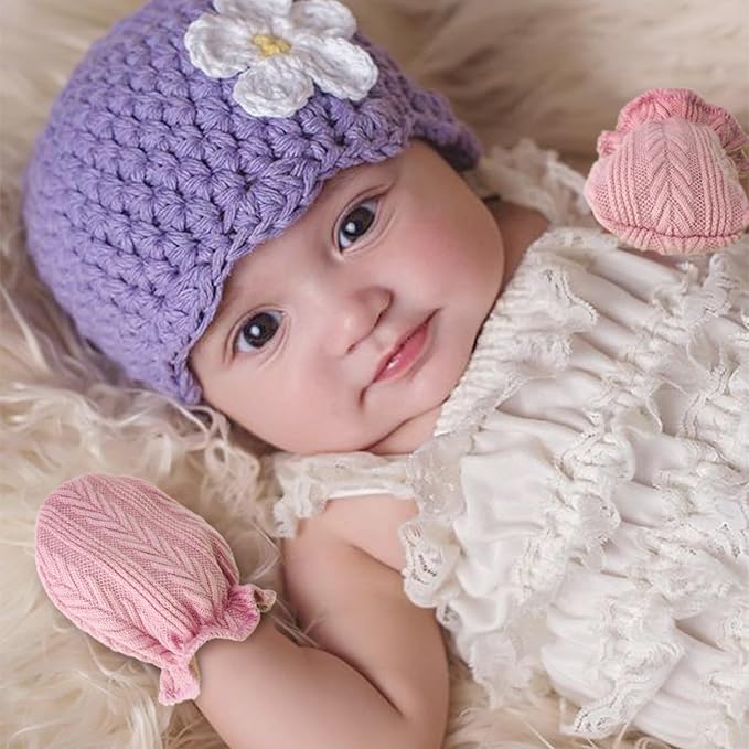 Newborn Receiving Blanket with Bow Hat Mittens Wooden Card Set Wheat-Pattern Newborns Toddler Baby Boy Girl Nursery Swaddle Wrap