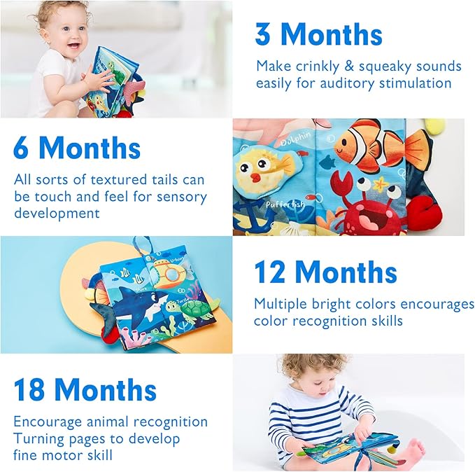 hahaland Baby Books 0-6 Months, Infant Tummy Time Toy Baby Toys 6 to 12 Months Touch Feel Book Baby Gifts for Boy Girl 0-3 Months Learning Toy Baby Christmas Birthday Gifts Stocking Stuffers (Single)