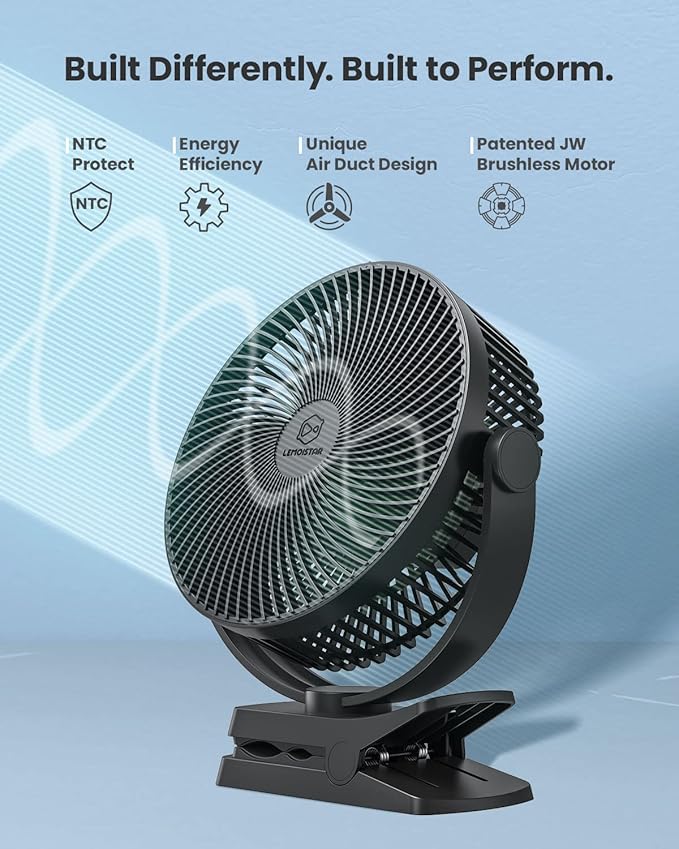 10000 mAh Battery Operated Clip on Fan with 4 Speeds,8 Inch, Max 38 Hrs, Rechargeable Stroller Golf Cart Fans,Quiet, Include Hook for Camping,Strong Wind, Personal Desk Fan, USB Powered,Black