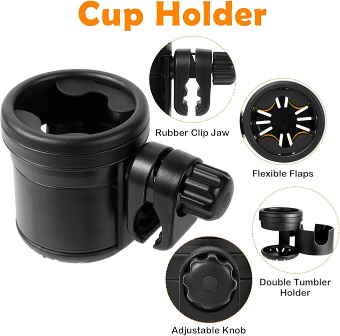 Stroller Cup Holder for Mockingbird - Dual Drink Holder with 360° Rotation, Fits Mockingbird Single & Double Strollers, ABS + Silicone, Holds Large & Small Cups