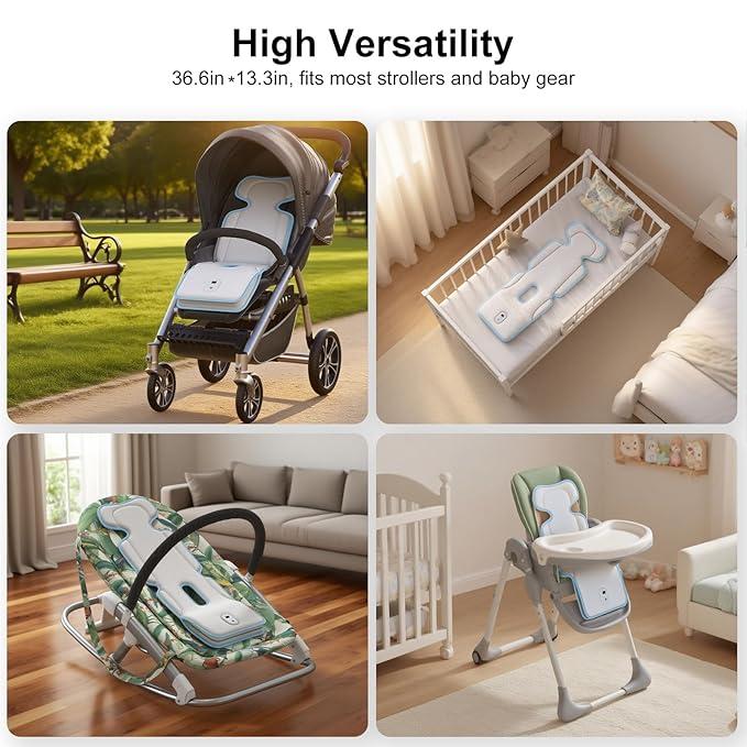 AMACOOL Baby Stroller Cooling Pad, 3D Breathable Carseat Cooling Pad with 2 Built-in Blower, Max 10H Ventilation 3 Speeds 10000mAh Rechargeable Cooling Mat Liner for Toddler Baby Summer Essentials