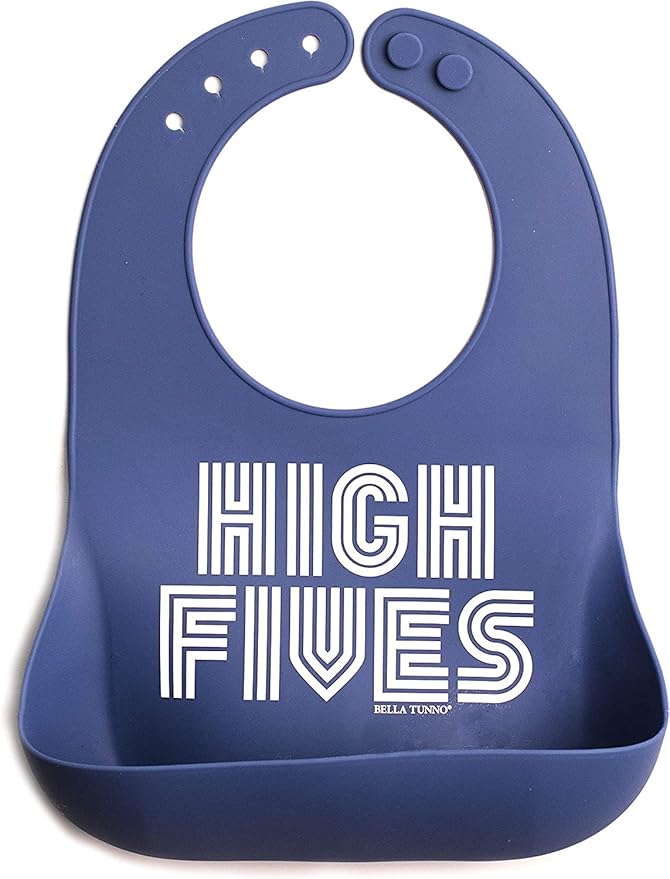 Bella Tunno Baby Bib for Eating, Waterproof Silicone Bib with Large Food Catcher, Adjustable Fit for Babies 4-12 months & Toddlers 1-3 Years, Boys & Girls, High Fives