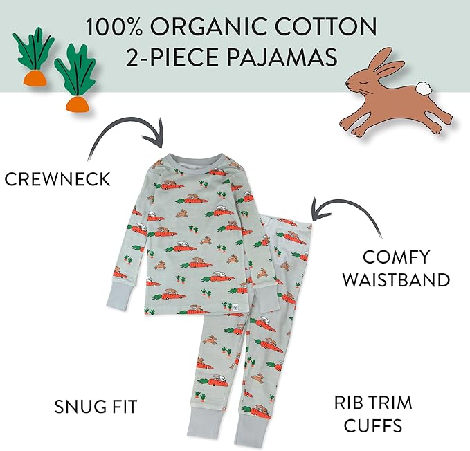 HonestBaby unisex-baby Celebration 2-piece Pajamas Sleepwear Pjs 100% Organic Cotton for Baby, Toddler, Kids