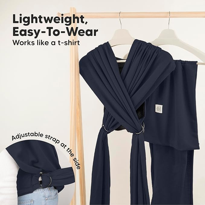 KeaBabies Baby Wrap Carrier Ring Sling - Easy to Wear, Adjustable D-Lite Baby Carrier Newborn to Toddler, Infant Carrying Shirt, Hands Free Bonding, Breathable Fabric Wearing Wrap (Midnight)
