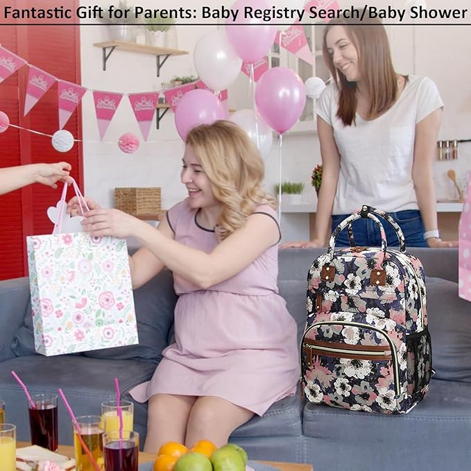 Diaper Bag Backpack Tote for Women Large Capacity, Multifunctional Waterproof Baby Bag with Insulated Pockets For Baby Girl Boy Mama, Maternity Bag Floral Painting