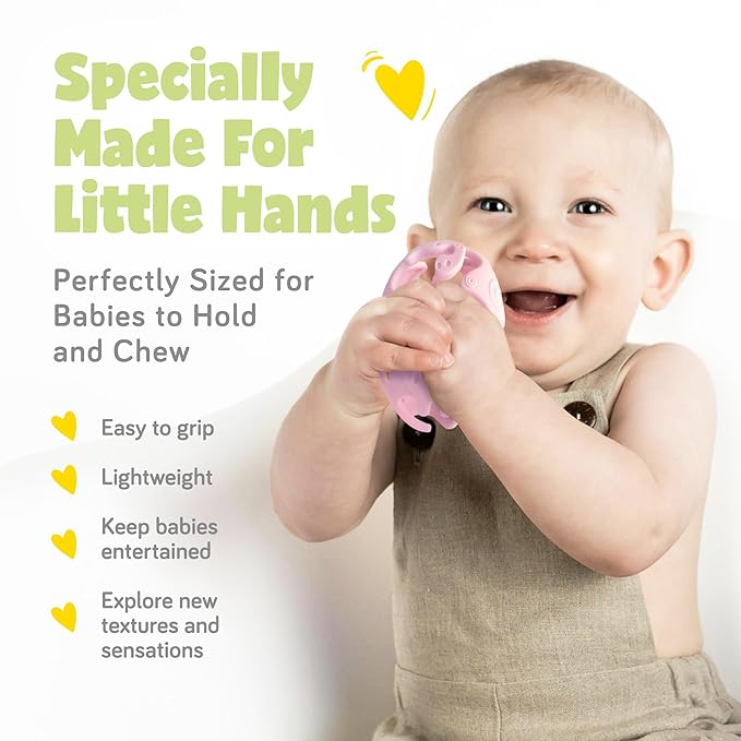 Dinosaur Baby Teething Toys, Textured Sensory Toys for Babies, Lightweight Soft Baby Sensory Toys, BPA-Free Silicone Infant Teething Toys, 0-18 Months, Teething Baby, Easy to Clean - Peach Pink