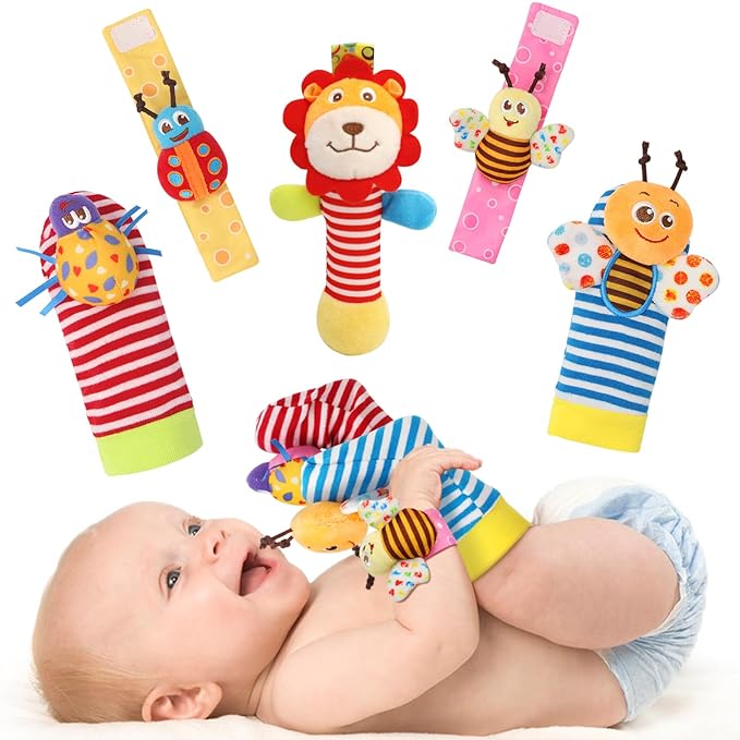 Wrist Rattles Foot Finder Rattle Toy for 0-6 Months Baby, Feet Leg Ankle Socks Arm Hand Bracelet Shaker for 6-12 Months Infant boy & Girl, Gift Set for 0-3 Years Newborn Babies (5 pcs-F)