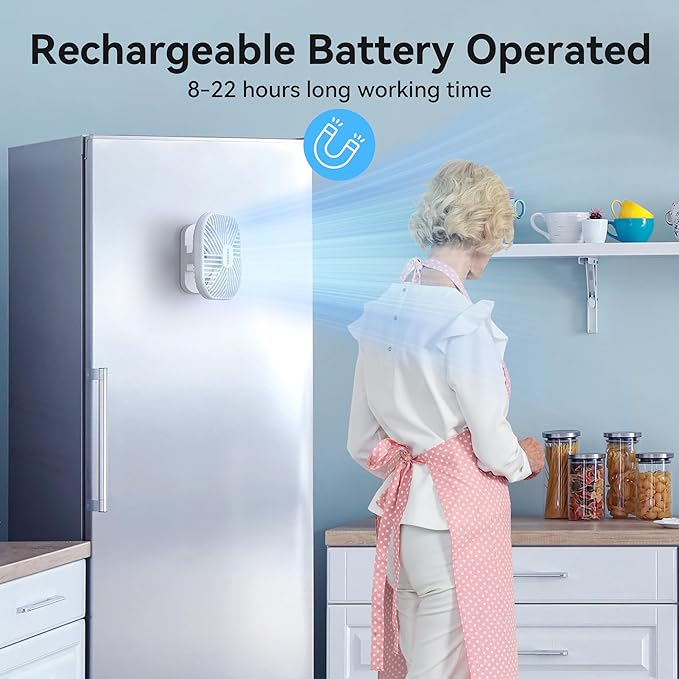 shinic 5" Battery Operated Fan, AA Battery Magnetic Fan, Ultra-Quiet Desk Fan with Timer, 3 Speeds, Adjustable Tilt for Bedroom, Office, Camping,Outdoor Travel,White