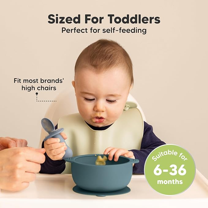 KeaBabies 2-Pack Baby Bowls with Suctions, Lids - Silicone Toddler Suction Bowls for Baby Boy, Girl, Kids, Dog, Food Grade Silicone, BPA-Free, Dishwasher Safe, Toddler Eating Essentials (Rocky)