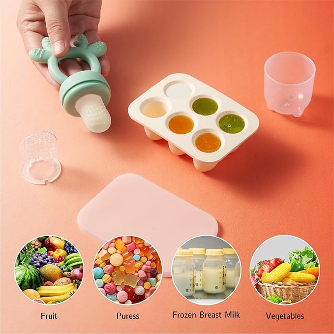 Baby Fruit Food Feeder with Popsicle Mold, Cute Teething Toys Silicone Teethers for Babies 3-12 Months for Baby Feeding Gift