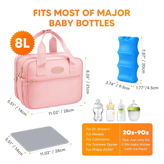 PIIOSER Breastmilk Cooler Bag with Ice Pack, Compatible with Wearable Breast Pumps & Accessories - Portable Pumps Carrying Case for Nursing & Working Moms, Pink