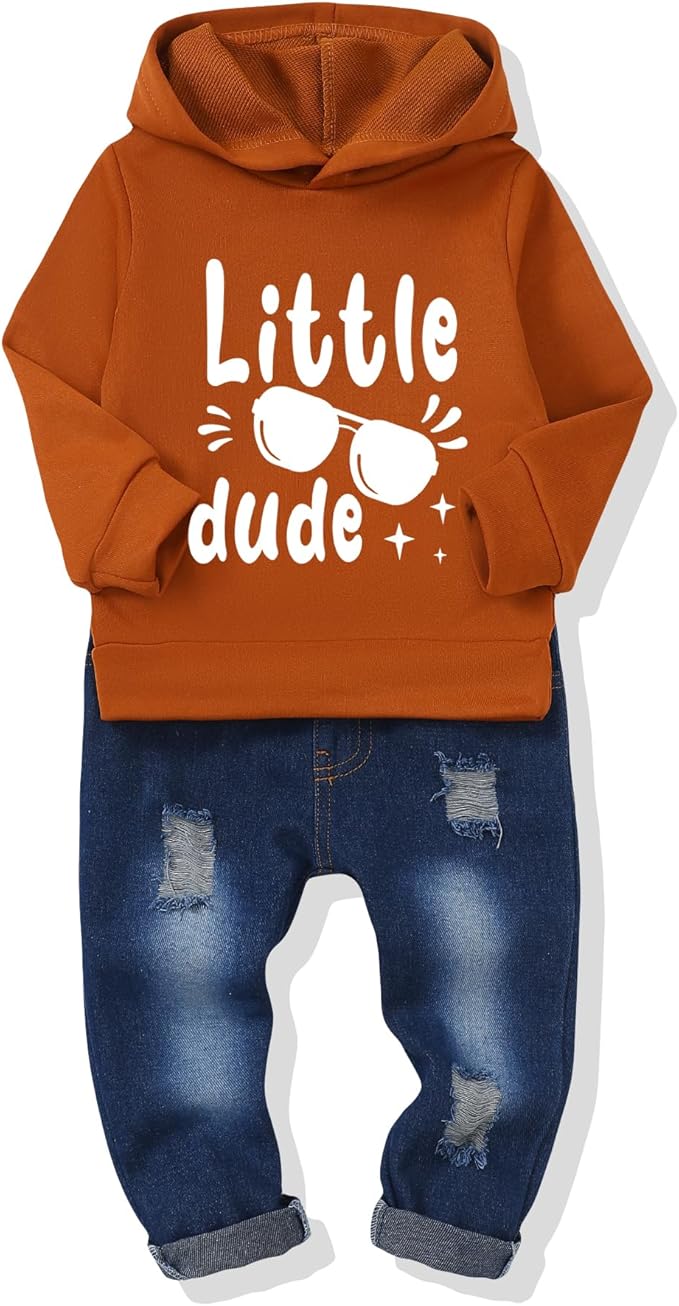 NZRVAWS Baby Boy Clothes Toddler Boy Outfit 2 3 4T 6 12 18 24 Month Fall Winter Hoodie Ripped Jeans Clothing
