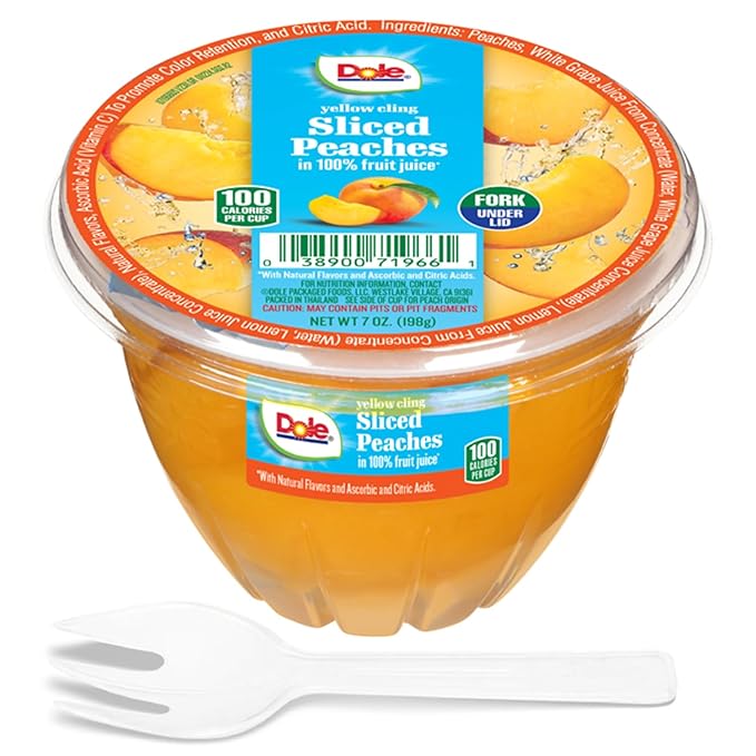 Dole Fruit Bowls Diced Peaches in 100% Juice Snacks, 7oz 12 Total Cups, Gluten & Dairy Free, Bulk Lunch Snacks for Kids & Adults