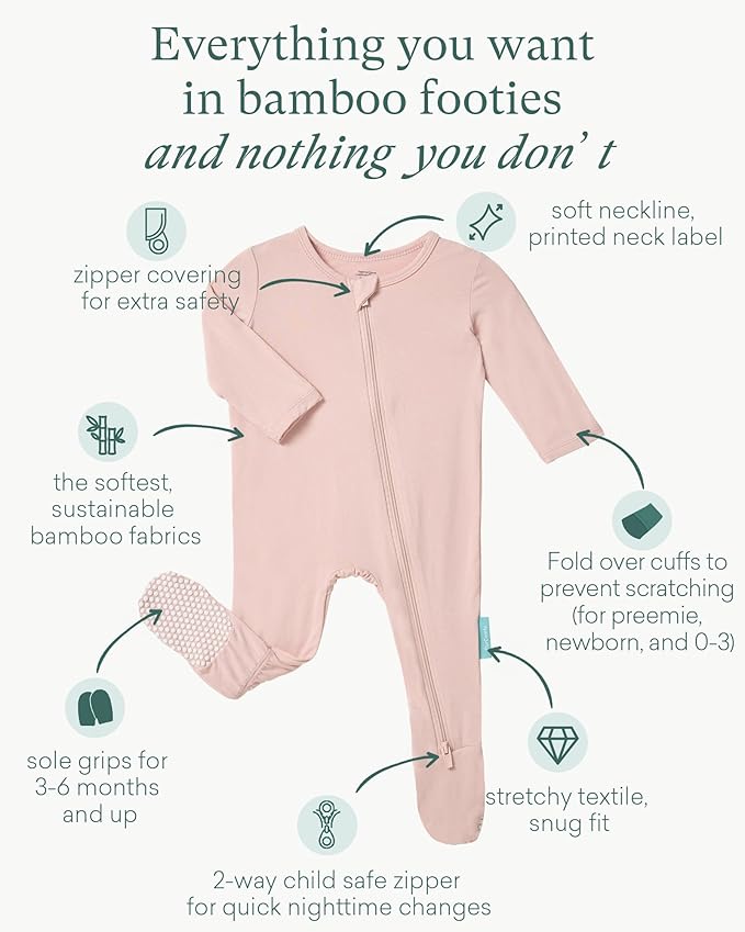 PurComfy Baby Zipper Footie Pajamas, Supersoft Bamboo Rayon Baby Footed Pjs Boy Girl 0-3-6-9-18-24 Month Coverall Sleepers