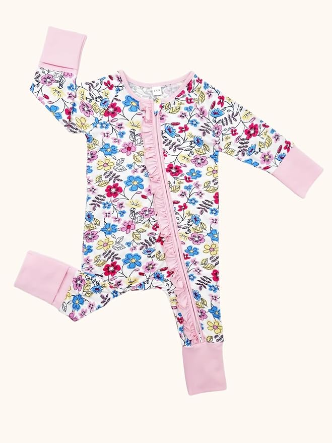 Bow Dream Bamboo Rayon Baby Boy Romper Footed Long Sleeve Footies Newborn Girl Clothes Footless with Zipper and Mitten Cuffs