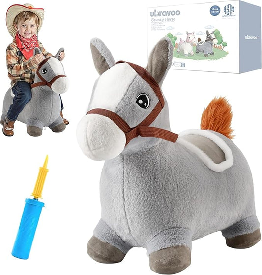 Hopper Toy 2 Year Old Boy, Toddler Plush Bounce Animals, Ride on Bouncing Plush Inflatable Horse, Outdoor Indoor Hopping Horse Bouncer, Birthday Gifts for 18m -5 Years Old Kid (Gray)