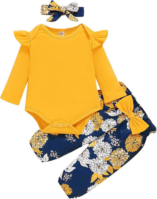 Infant Baby Girl Clothes Newborn Girl Outfit Long Sleeve Romper Pants Set Cute Baby Clothes for Girls Fall/Winter